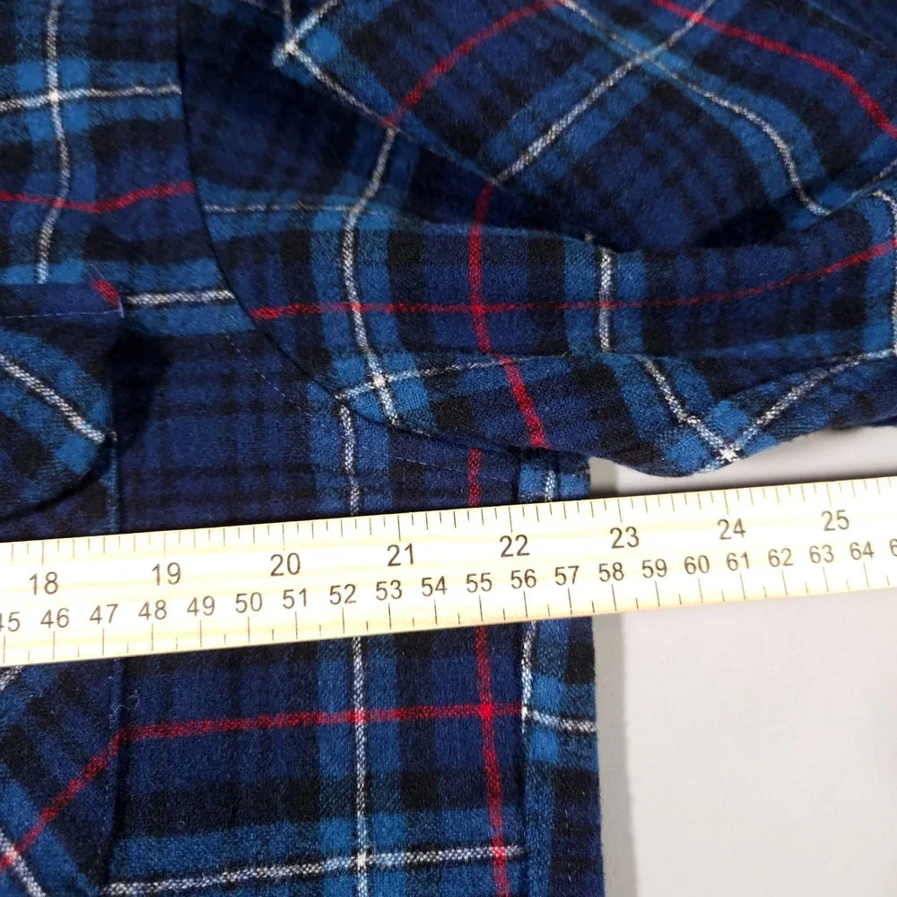 Pendleton Flannel Shirt Mens L Blue Plaid Wool  Tartan Made in USA Loop Collar‎